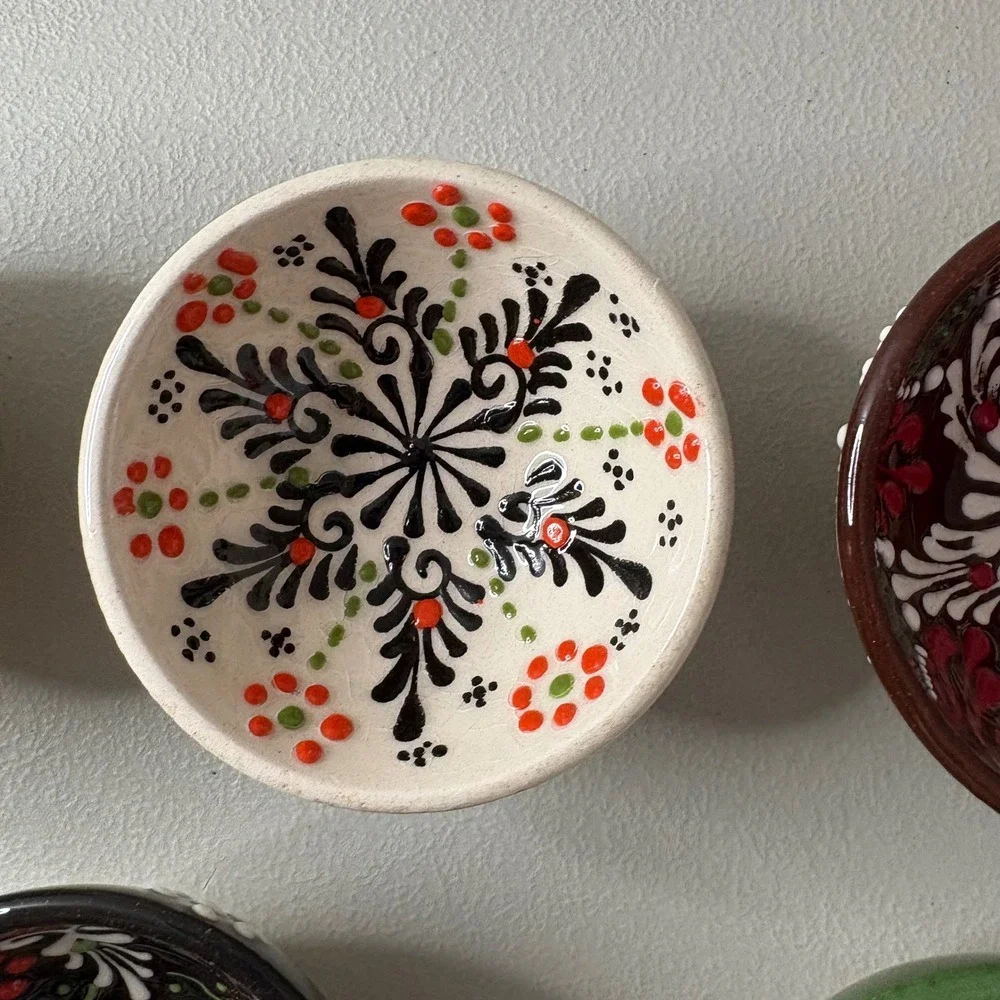 Set of 5 Hand Painted Turkish Ceramic Pinch Bowls Floral Decorative Small Bowls